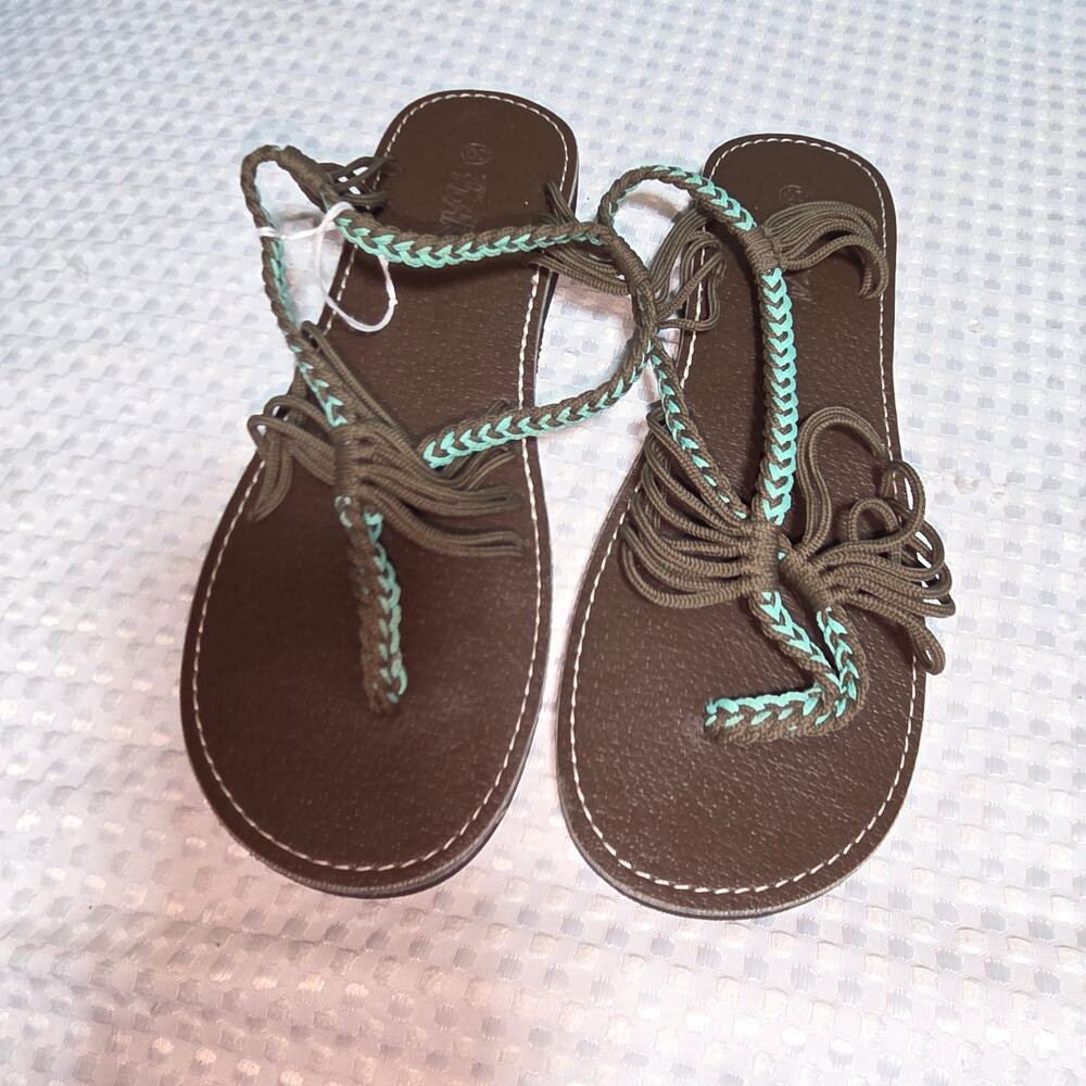 PLAKA WOMENS SZ 10 TURQUOISE GRAY ROPE SANDALS